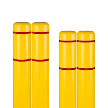 d 7" x 60" 4-Pack Bollard Cover - High Visibility - (Yellow Red Tape) - HDPE by Innoplast – 4-Pack, Yellow Red Tape, Pack of 4, Model BC760YR-4