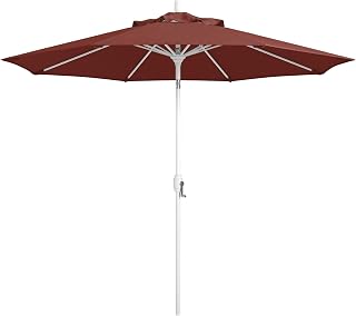 California Umbrella 12-Year Protection 9-Ft Patio Umbrella, Sunbrella Fade-Resistant Fabric, Crank Lift, Push Button Tilt, 8-Rib Heavy Duty Aluminum Frame, Matted White Pole