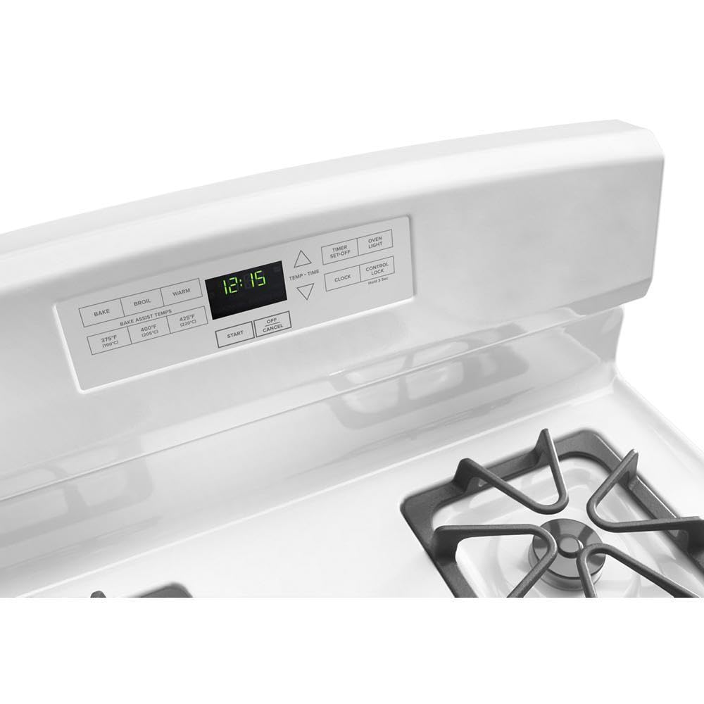 White Freestanding Gas Range with 5.1 Cu. Ft. & Bake Assist Temps by AMANA – 5.1 cubic_feet, Steel (porcelain‑coated)., Model AGR6303MMW
