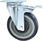 BK Resources 5" Polyurethane Swivel Caster, 2-3/8"x3-5/8" Top Plate Mount for Work Table, NSF, Total Lock Brake, 300 Lb. Capacity, Double Ball Bearing