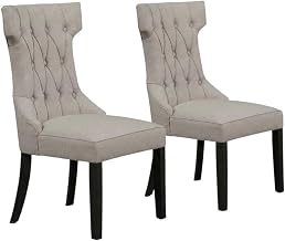 Starlight Canyon Home Solid Wood Linen-Upholstered Side Chairs Set of 2, Upholstered Dining Chairs for Dining Room and Kitchen Table, Light Grey Upholstery with Vintage Black Legs