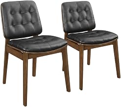 Furnifact Polyester Upholstered Dining Side Chair Mid-Century Modern Set of 2, Kitchen and Dining Room Chairs for Dining Tables, Natural Walnut