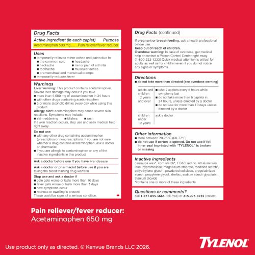 Tylenol 24 Count / White / Muscle Aches Tablets-24 ct Acetaminophen