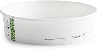 Vegware Compostable 26oz PLA Lined Paper Food Bowls, Case of 300, Disposable, White Wide Round Soup Containers, Renewable Plant-Based, 185-Series Lids Available