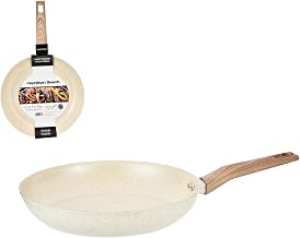 Hamilton Beach 12-Inch Aluminum Forged Fry Pan, Beige Marble Ceramic Nonstick Skillet, Heavy-Duty Scratch-Resistant Frying Pan with Wood Look Handle