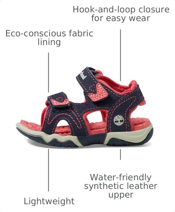unisex child Adventure Seeker 2-strap - T K Sandal by Timberland – 4 Toddler, Synthetic Leather, Navy With Pink, Model TB0A1JZL_ZL0