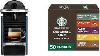 Nespresso Pixie Espresso Machine by De'Longhi, Navy Blue + Starbucks Capsules, Original Line