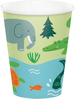 Creative Converting World Adventure First Birthday Wildlife Animal 9 Oz Paper Hot/Cold Cups, 8 Count