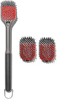 OXO Good Grips Nylon Grill Brush for Cleaning Cold Grill Grates with 2 Replacement Head, Red