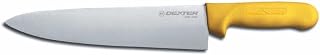 Dexter Russell S145-8Y-PCP Chef’s Knife, 8" DEXSTEEL High Carbon Stain-Free Steel Blade, Curved Edge Design, Yellow Textured Polypropylene Handle, NSF Certified, Culinary Kitchen Cook Knife