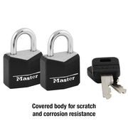 Padlock, Covered Aluminum Lock, 3/4 in. W, Black, 1-Pack, 2-Count by Master Lock – 2 Count (Pack of 1), Aluminum, Black, Model 121T