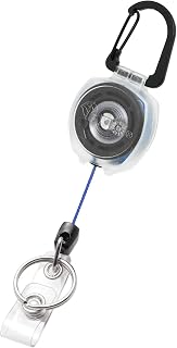 KEY-BAK Clear Sidekick Retractable Carabiner Keychain with Color Cord & Badge Strap – Holds Up to 5 Keys (Blue)