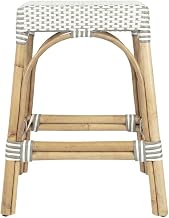 Starlight Canyon Home Rattan Counter Stool with Footrest, Coastal Gray Bar Stool with PE Wicker Weave for Kitchen and Dining Room
