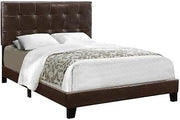 Furnifact Leather-Look Upholstered Platform Bed with Button-Tufted Headboard, Full Size Bed Frames with Wooden Slats for Bedroom, Brown,Black