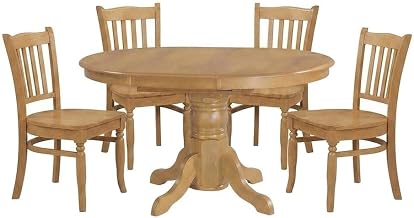 Furnifact Solid Wood Dining Table Set with Butterfly Leaf 5 Piece Set, Oval Kitchen Table and Dining Chairs for Dining Room, Oak