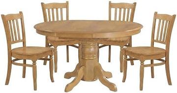 Furnifact Solid Wood Dining Table Set with Butterfly Leaf 5 Piece Set, Oval Kitchen Table and Dining Chairs for Dining Room, Oak