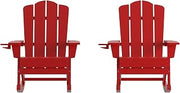 Flash Furniture HDPE Rocking Chair with Cup Holder, Red, 2-Pack | Durable Construction, Commercial Use, All-Weather