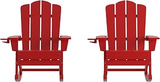 Flash Furniture HDPE Rocking Chair with Cup Holder, Red, 2-Pack | Durable Construction, Commercial Use, All-Weather