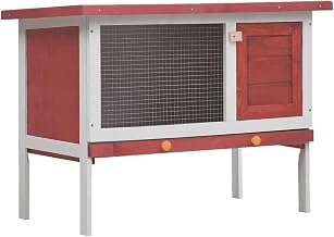 Outdoor Rabbit Hutch 1 Layer in Red Wood by vidaXL – Fir, Green,Red,White,Wood, Model 170830