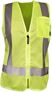 OccuNomix Womens Recycled Mesh Vest Flame-Resistant High-Visibility, Class 3, Reflective Tape Zipper, Yellow, ECO-RYIMZW