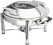 3938GPL Crown Collection 6 Quart Induction Chafing Dish, Round, Hinged Glass Lid, Pillared Style Stand