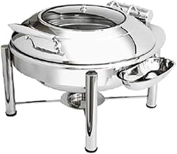 3938GPL Crown Collection 6 Quart Induction Chafing Dish, Round, Hinged Glass Lid, Pillared Style Stand