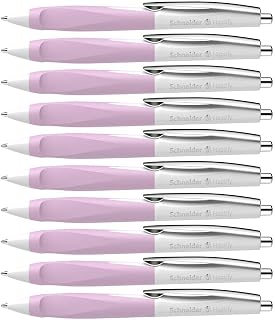 Schneider Haptify Ballpoint Pen, M (Medium), Refillable + Retractable, 1.0 mm, White-Lilac Barrel, Blue Ink, Signature Three‑Edge Grip, Box of 10 Pens (135328)