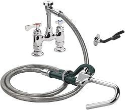 Krowne 20-204L Royal Series Pot Filler Assembly, Deck Mount, 4" Adjustable Centers, 72" Long Stainless Steel Flexible Hose with Pot Hook Valve, Plastic Coated Wall Hook