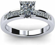 1.6ct Princess Moissanite Channel Set Solitaire Engagement Ring for Women White Gold Plated