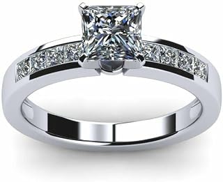 1.6ct Princess Moissanite Channel Set Solitaire Engagement Ring for Women White Gold Plated