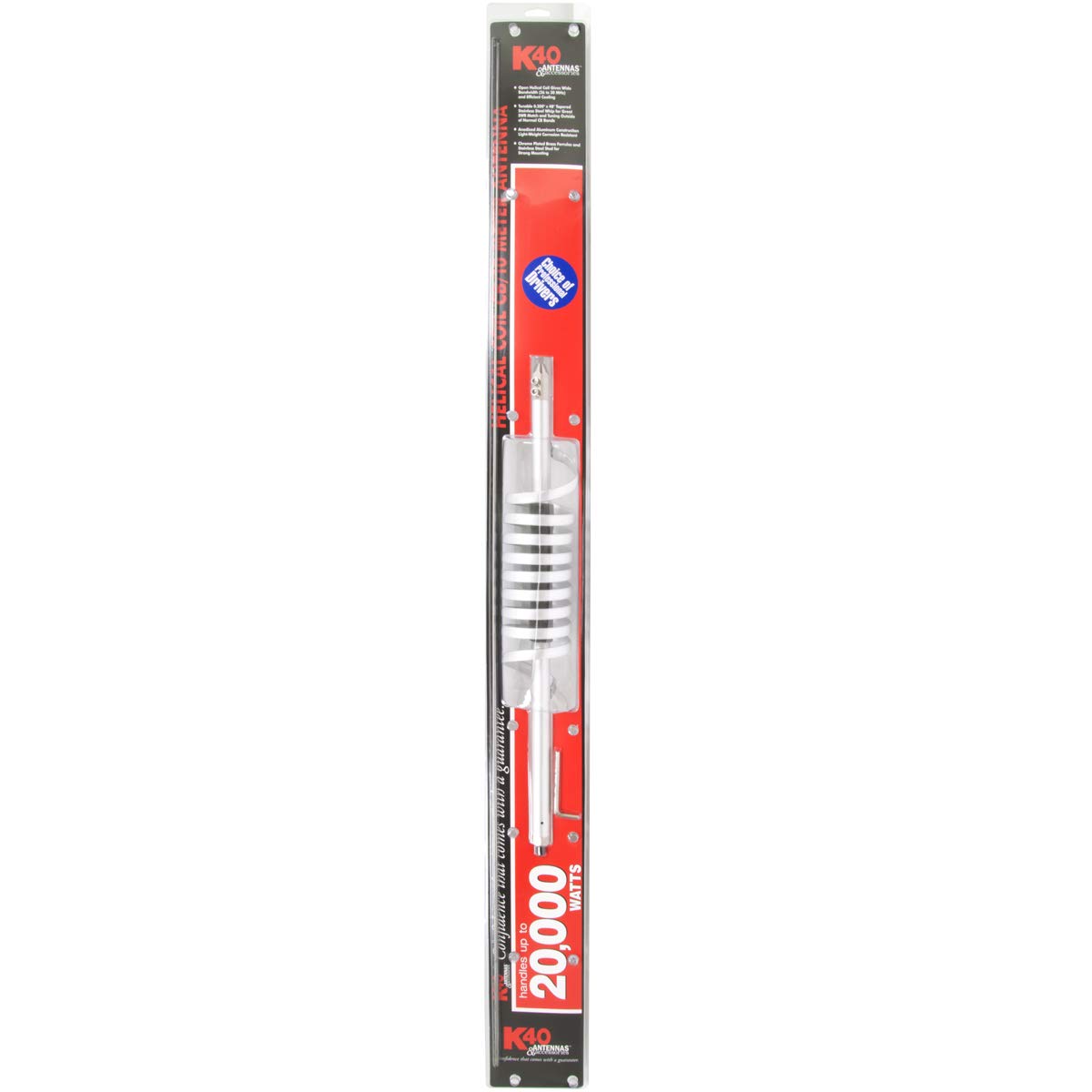 20,000 Watts 26 MHz to 30 MHz Helical Coil CB/10-Meter Antenna by K40 – Silver, Model K40BCMAX