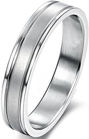 Womens 4mm Stainless Steel Channel Set Silver Ring Engagement Wedding Promise 2 Grooves Polished Band
