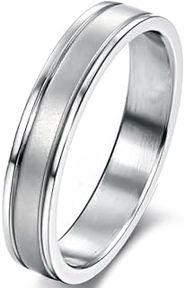 Womens 4mm Stainless Steel Channel Set Silver Ring Engagement Wedding Promise 2 Grooves Polished Band