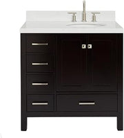 ARIEL Cambridge 36 Inch Single Right Offset Oval Sink Bathroom Vanity with Carrara White Quartz Countertop 1.5 Edge in Espresso