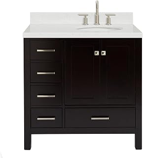 ARIEL Cambridge 36 Inch Single Right Offset Oval Sink Bathroom Vanity with Carrara White Quartz Countertop 1.5 Edge in Espresso