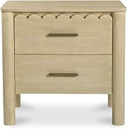 Wiley Nightstand, Solid Mango Wood, Scalloped Detailing, Round Legs, Iron Handles, Natural