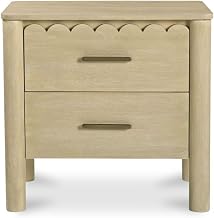 Wiley Nightstand, Solid Mango Wood, Scalloped Detailing, Round Legs, Iron Handles, Natural