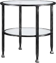 Furnifact Glass and Iron Round Side Table with Tempered Top, Lower Shelf, Hand-Painted Metal End Table for Living Room, Bedroom and Entryway