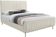 Starlight Canyon Home Velvet-Upholstered Platform Bed with Button-Tufted Panel Headboard, King Bed Frame Fully Upholstered Bedframe, Cream Velvet