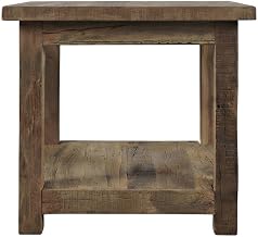 Starlight Canyon Home Solid Acacia Wood Square End Table with Storage Shelf, Rustic Farmhouse Small Side Table for Living Room, Rustic Unfinished Brown