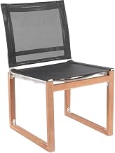 Black Fabric Outdoor Patio Dining Side Chair, Contemporary Style, Lightweight, Durable Fabric Seat, Teak Finish, Outdoor Dining