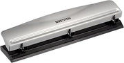 Bostitch Office Premium 3 Hole Punch, 12 Sheet Capacity, Metal, Rubber Base, Easy-Clean Tray, Silver