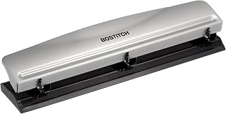 Bostitch Office Premium 3 Hole Punch, 12 Sheet Capacity, Metal, Rubber Base, Easy-Clean Tray, Silver