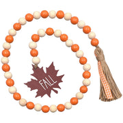 Thanksgiving Wooden Beads Garland: Farmhouse Wood Bead Garland Hanging Wood with Tassel Maple Leaves Pumpkin for Halloween Party Thanksgiving Fall Harvest Decor by IMIKEYA – Model