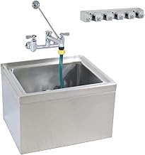 BK Resources BKMS2-1620-6-KIT Stainless Steel Floor Mount Mop Sink with Service Faucet and Hose, 16" Wide x 20" Front-to-Back x 6" Deep