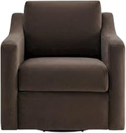 Furnifact Performance Velvet Armchair with Swivel Base, Velvet Swivel Accent Chair for Living Room, Bedroom, Chocolate