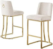 Cream Boucle Fabric Barstools with Chrome Base