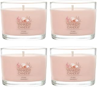 Yankee Candle Mini Jar Scented Candle, Small Single Wick Candle for Home Fragrance, Long Lasting Burn, Pink Sands (Pack of 4)