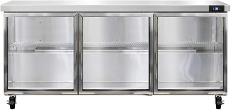 SW72-GD Three Section Work Top Refrigerator 72" W, Glass Doors