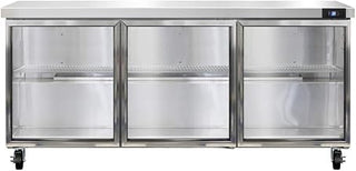SW72-GD Three Section Work Top Refrigerator 72" W, Glass Doors